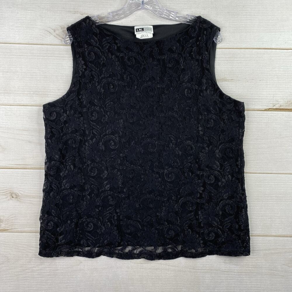 Vtg Y2K Lace Cropped Tank Top Womens Sz 2X Blk High Neck Whimsigoth 90s Grunge